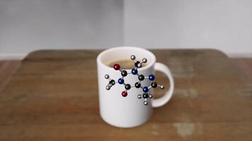 Structural chemical formula of caffeine molecule. 3D animation 4 video