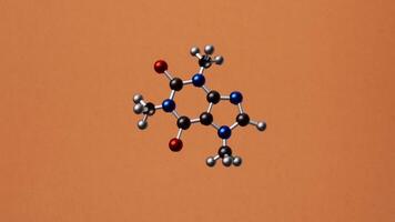 Structural chemical formula of caffeine molecule. 3D animation 5 video
