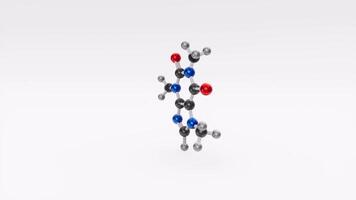 Structural chemical formula of caffeine molecule. 3D animation video