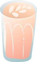 Glass of latte with milk foam art on top, light brown color, smooth texture, served in transparent glass cup vector