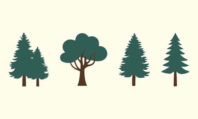 Colorful Trees Icon Set, Collection of stylized evergreen and deciduous trees