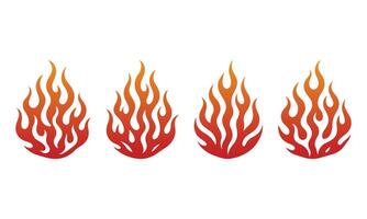 Four Fire Flame Gradient Silhouette Set, Various Type of Fire Flame in stylized red and orange gradient color. vector