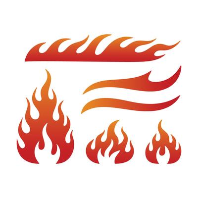 Fire Flame Gradient Silhouette Set, Various Type of Fire Flame in stylized red and orange gradient color.