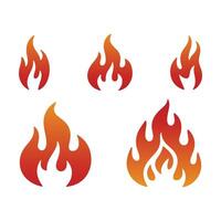Five Fire Flame Gradient Silhouette Set, Various Type of Fire Flame in stylized red and orange gradient color. vector