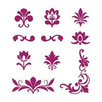 Elegant Floral Border and Motif Set Design Elements, Decorative scroll pattern set, Ornate Swirls, Flourishes, and Flowers vector