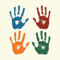 Four colorful hand prints Showcase Unity and Diversity, Friendship Day T-shirt Graphic, vector