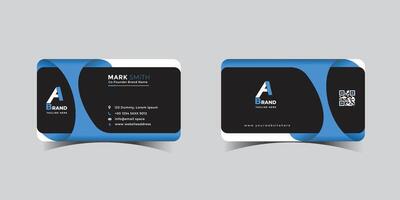 Modern black and blue business card design with qr code vector