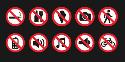 Collection of universal prohibition signs for various activities and items vector