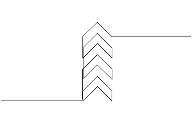 Continuous line drawing of chevron alignment right curve symbol. abstract line art illustration