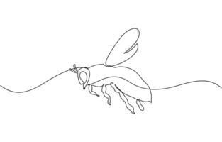 Honey bee continuous one line drawing. Honeybee insect single line art illustration. continuous line drawing of a bee flying vector