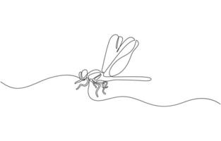 Continuous one line drawing. Flying dragonfly logo. Black and white illustration. Continuous one single minimal line drawing dragonfly. vector