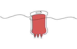 Continuous one line drawing of iv bag - medical equipment, Medical saline drip illustration, Medical equipment. vector