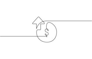 Money Inflation with increase icon continuous one line drawing, Hand Drawn Symbol Illustration, INVESTMENT Line Icon Illustration. vector