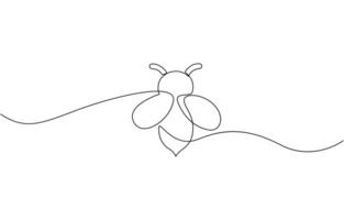 Honey bee continuous one line drawing. Honeybee insect single line art illustration. continuous line drawing of a bee flying. vector