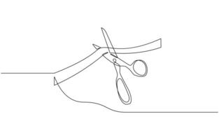 Continuous one line drawing of businessman cutting ribbon for grand opening, Ribbon cutting ceremony for opening event vector