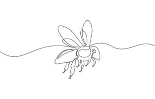 Honey bee continuous one line drawing. Honeybee insect single line art illustration. continuous line drawing of a bee flying, leaving a trail behind. vector