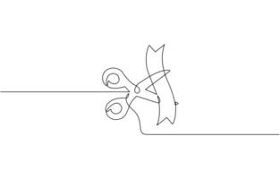 Continuous one line drawing of businessman cutting ribbon for grand opening, Ribbon cutting ceremony for opening event or company concept art vector