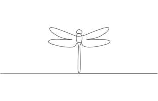 Continuous one line drawing. Flying dragonfly logo. Black and white illustration. Continuous one single minimal line drawing. vector