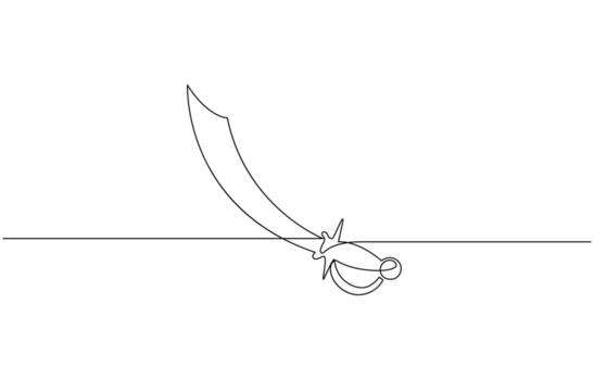 Anggar sword continuous line. Continuous one line drawing anggar sword, Hand holding sword continuous line art drawing. Hand-drawn sword outline vector