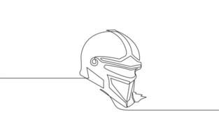 Continuous one line drawing of roman warrior helmet mask, Knight helmet isolated on white background. Line art helmet. One line continuous illustration art vector