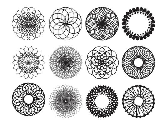 Set of circular and radial geometric mandalas, motifs illustration