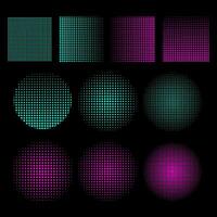 Set of colorful halftone dots isolated on black background illustration. vector