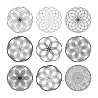 Set of circular, radial and radiating mandalas. Circular, concentric geometric motifs vector