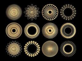 Set of golden ornamental mandalas on black background illustration vector