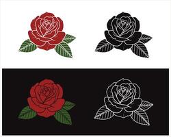 Four Artistic Renderings of Roses in Contrasting Colors and Backgrounds Expressing Elegance and Simplicity vector