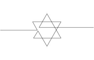 Star of David in continuous line drawing style. Line art of star of David, One line Star of David icon background. Star of David. Continuous outline of a Star of David icon. vector
