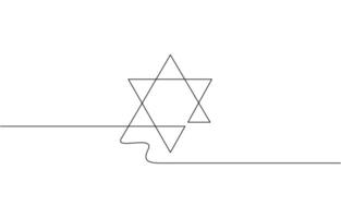 Star of David in continuous line drawing style. Line art of star of David, One line Star of David icon background. Star of David. Continuous outline vector