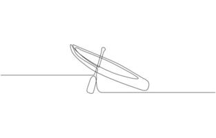 Single continuous line drawing canoe trails and rafting club with kayaking equipment, kayak canoe rowboat sailboat yacht isolated on white background illustration vector