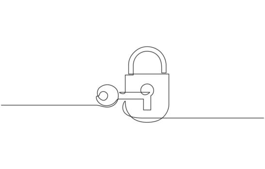 Padlock continuous one line drawing illustration. Lock continuous one line drawing, Outline style illustration. Single line padlock. vector