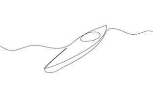 Single continuous line drawing canoe trails and rafting club with kayaking equipment, kayak canoe rowboat sailboat yacht isolated on white background vector