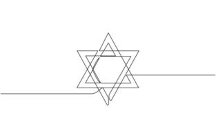Star of David in continuous line drawing style. Line art of star of David, One line Star of David icon background. Star of David. Continuous pro outline. vector