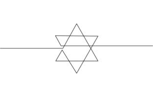 Star of David in continuous line drawing style. Line art of star of David, One line Star of David icon background. Star of David. Continuous outline of a Star of David icon vector