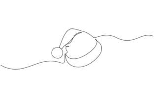 Santa Claus hat Continuous one line drawing. Christmas or New Year concept, Christmas line art illustration with background editable outline. vector