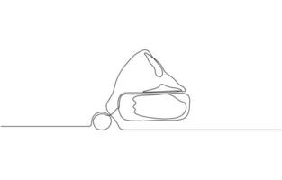 Santa Claus hat Continuous one line drawing. Christmas or New Year concept, Christmas line art illustration with background editable stroke vector
