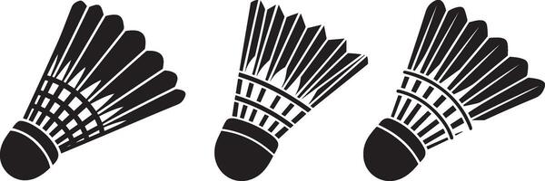 Three Black and White Shuttlecock Icons, Sport, Minimalist, Graphic Design vector