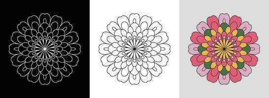 Zinnia Mandala with Color Fills vector