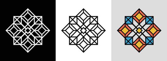 Three different geometric designs on black and white vector