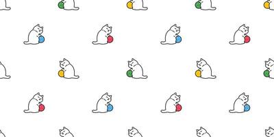 cat seamless pattern yarn ball kitten calico doodle cartoon pet animal illustration tile background gift wrapping paper scarf isolated repeat wallpaper vector