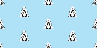 bear seamless pattern polar bear hug penguin bird sitting cartoon doodle teddy tile background gift wrapping paper repeat wallpaper scarf isolated illustration design vector