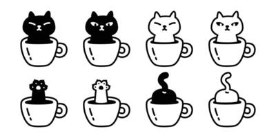 cat coffee cup kitten paw footprint tail calico icon breed cartoon character pet doodle illustration animal symbol isolated design vector