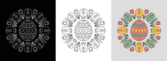Easter Egg Mandala with Spring Motifs vector
