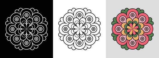 Rose Swirl Mandala with Bright Fills vector