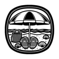 Black and White Beach Scene Umbrella Flip Flops Bag Shells vector