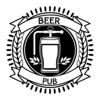 Beer pub emblem with glass and wheat vector