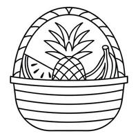 Black and White Line Drawing Fruit Basket Pineapple Watermelon Banana vector