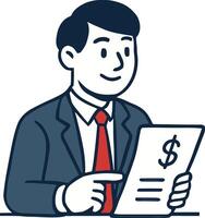 Businessman reviewing financial document. vector